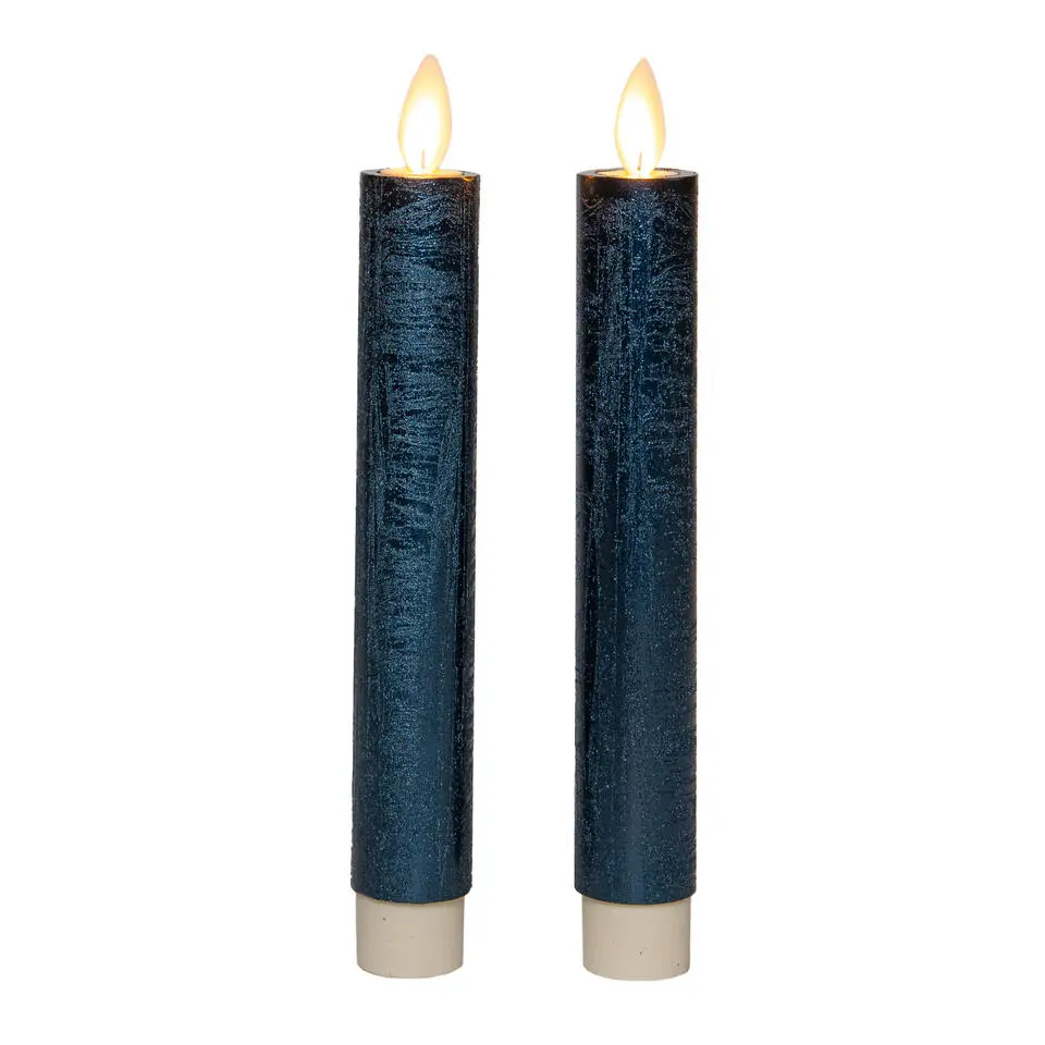 Anna's Collection LED dinerkaarsen - 2x - metallic blauw - 18 cm