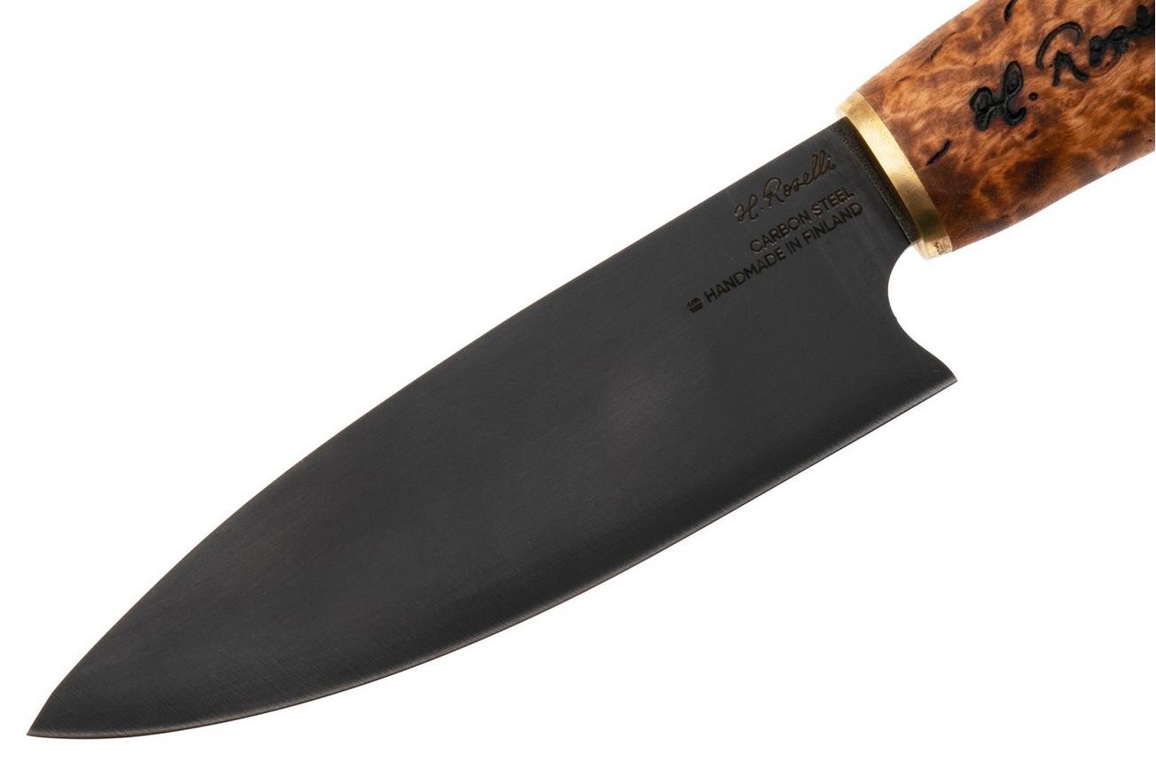 Roselli Allround Knife R750D Carbon Steel, Stained Curly Birch, universeelmes, 12 cm