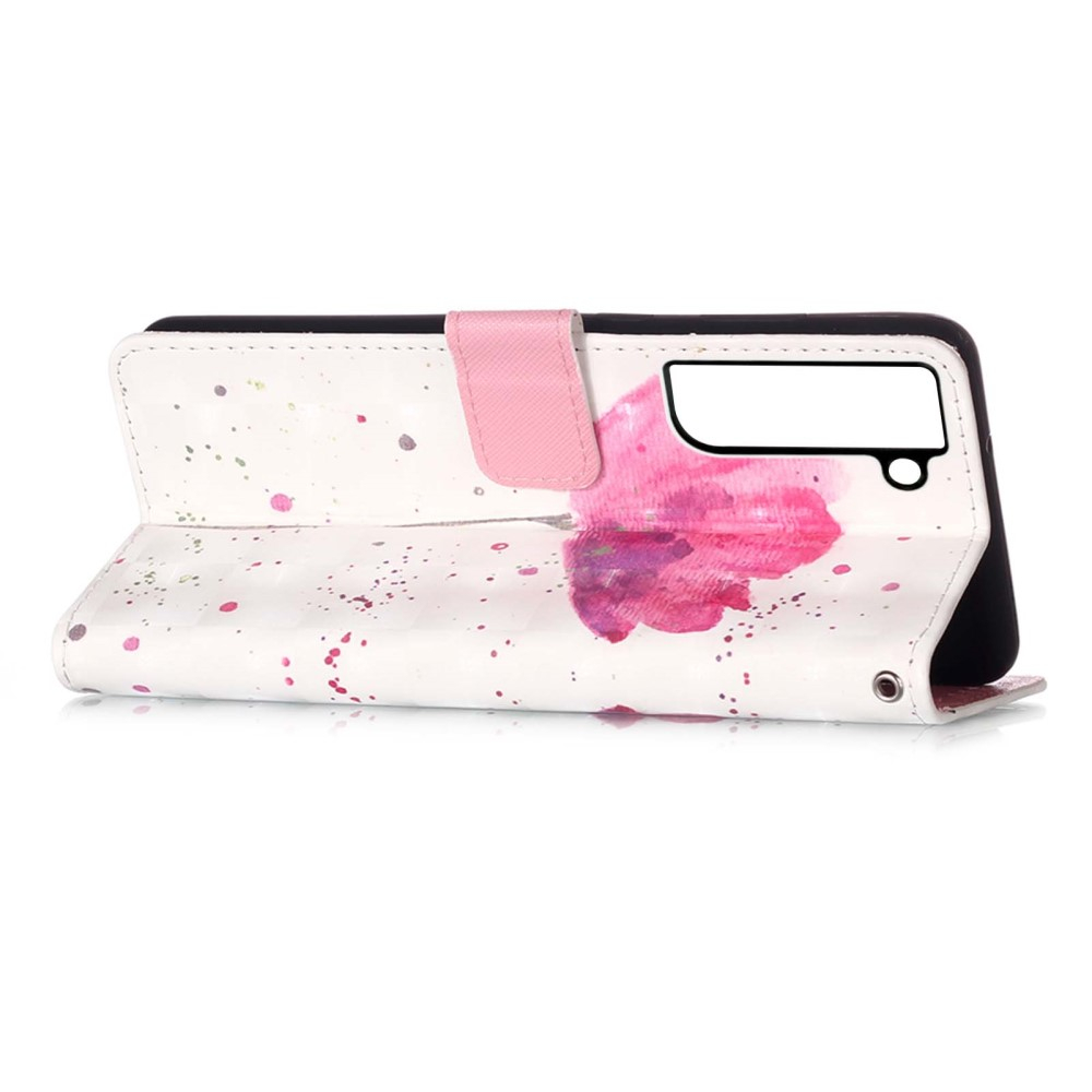 Samsung Galaxy S22 5G Leder Tasche Flipcase mit Kartenfach   Handschlaufe - Pink Flower