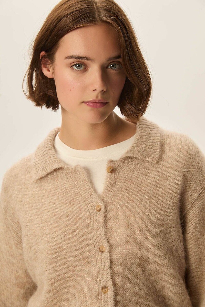 DES PETITS HAUTS<br>Cardigã com gola polo, mangas compridas, ANOUKA