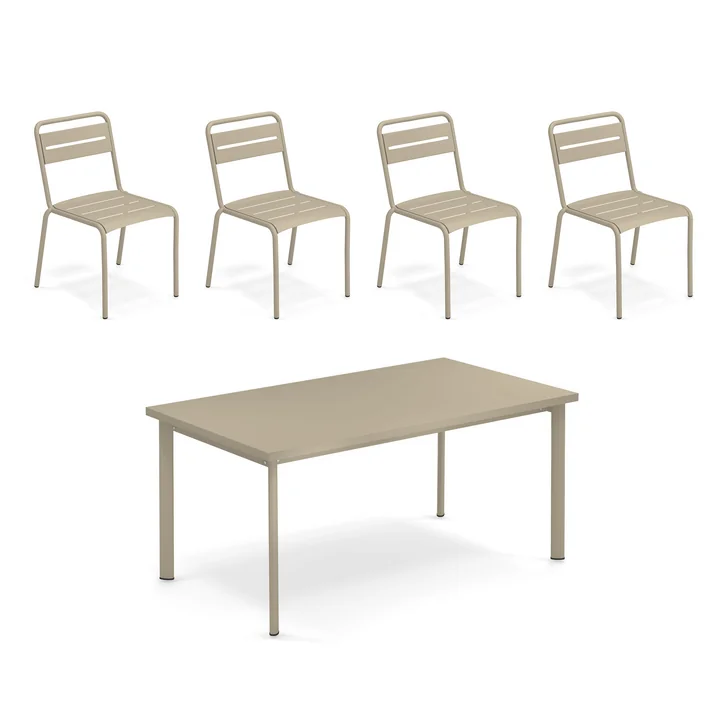 Emu - Star Outdoor Tisch 160 x 90 cm   Stuhl (4er-Set), taupe