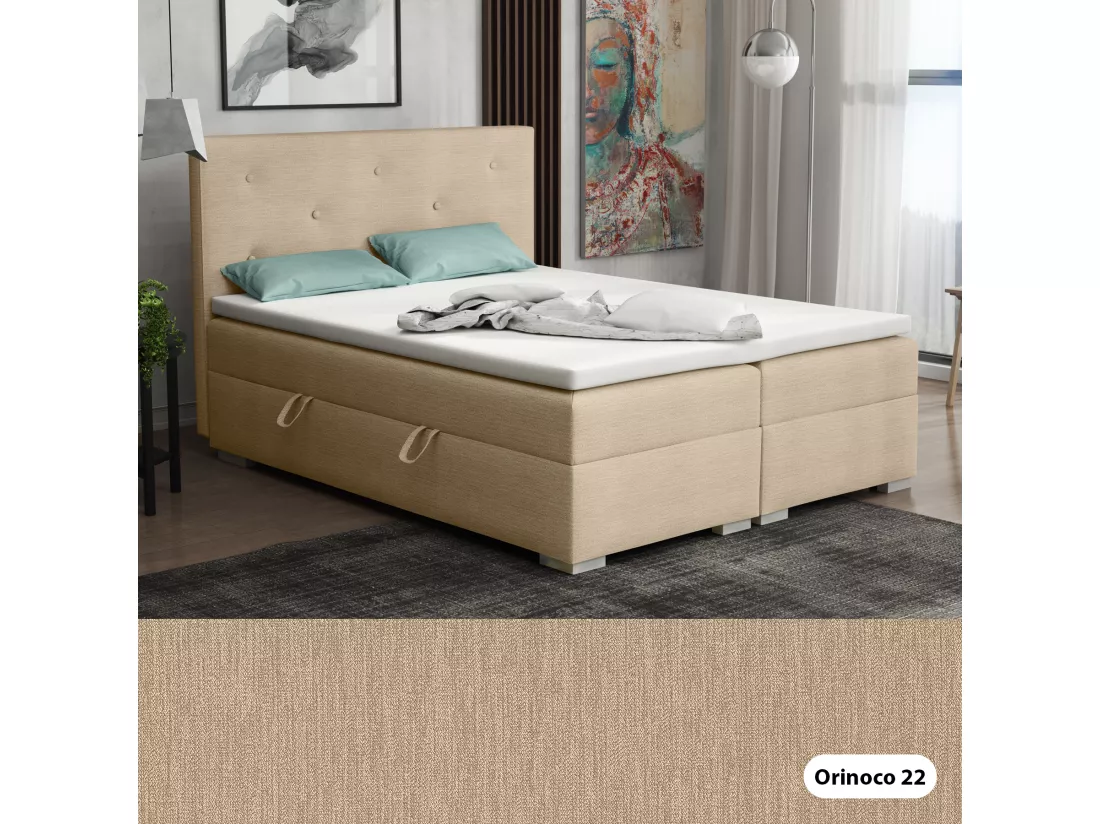 Lit Boxspring avec tiroirs de lit, Coffre de lit Topper Atlanta 160x200 cm, Orinoco 22 (Beige clair)