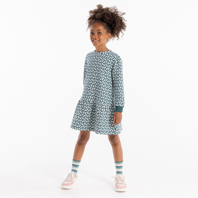 Robe imprimée en molleton verte fille