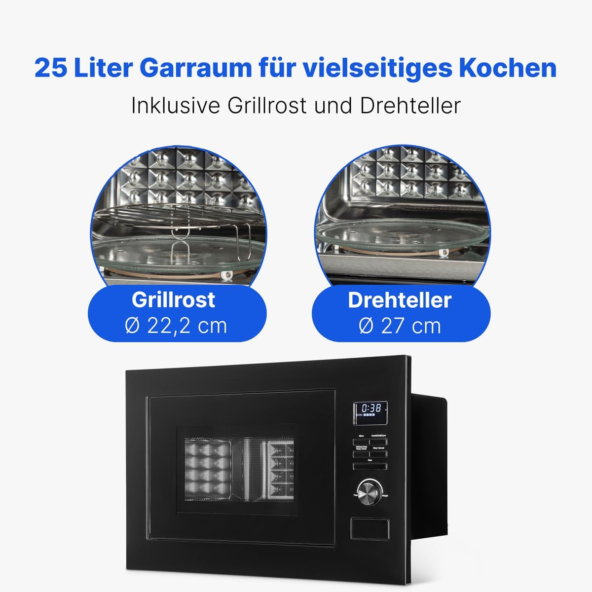 Bomann® Einbaumikrowelle mit Grill und Heißluft | 60cm | 900W Mikrowelle | 1300W Grill | 2300W Heißluft | inkl. Grillrost und Drehteller | 25L Einbau Mikrowellengerät | MWG 3001 H EB schwarz