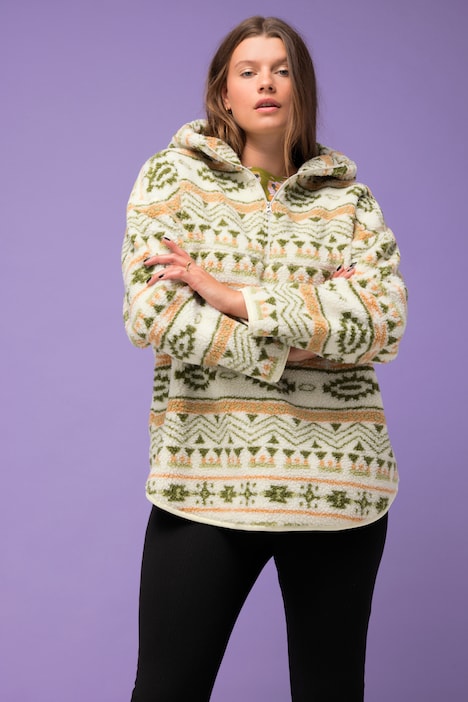 Teddyfleece-Hoodie, oversized, Print, Kapuze, Langarm