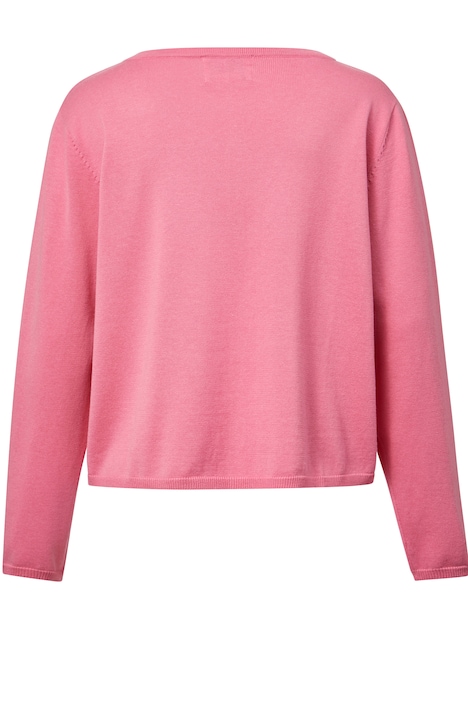Kurz-Strickjacke, Classic Fit, Feinstrick, Rundhals, Langarm