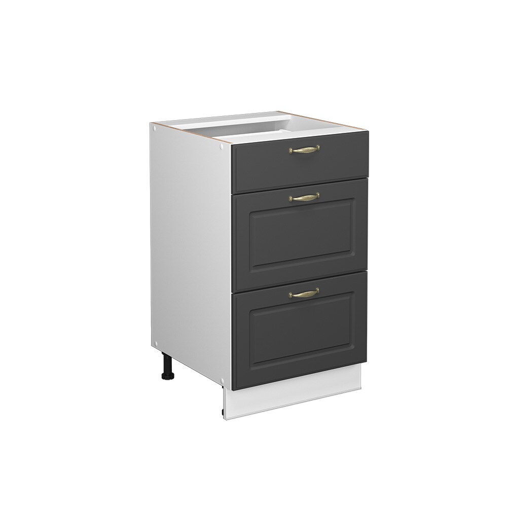 Vicco Schubunterschrank Küchenschrank Küchenmöbel Fame-Line Weiß Anthrazit-Gold Landhaus 50 cm Küche Einbauküche Drehtür Blende Küchenzeile