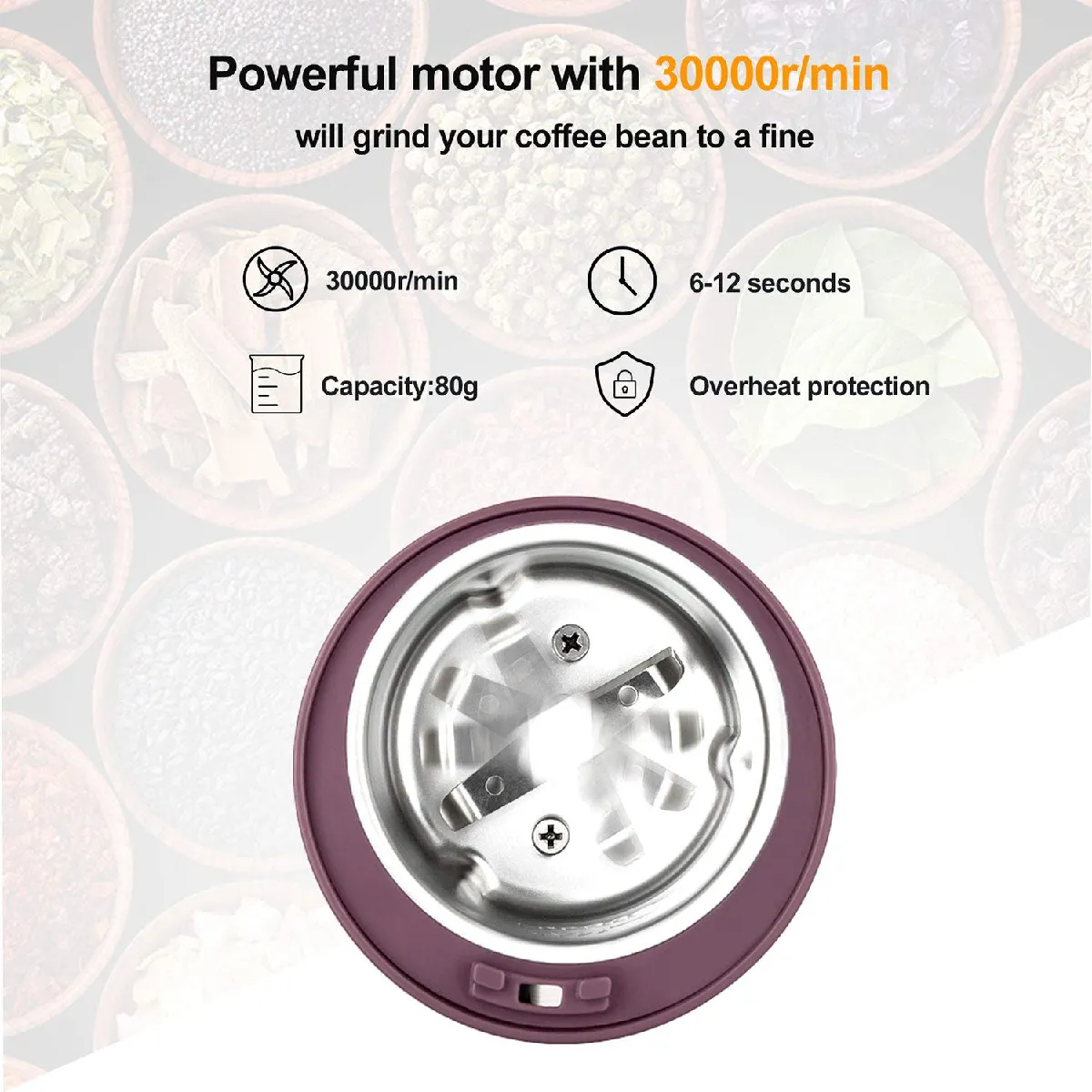 Universal Moulin à café automatique portatif avec lame en acier inoxydable de remplacement(Violet)