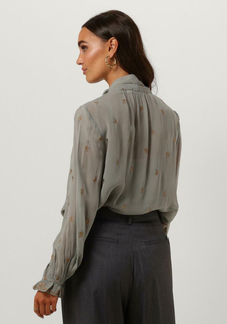 SCOTCH & SODA grijze scotch & soda blouse embroidered top with tie neck