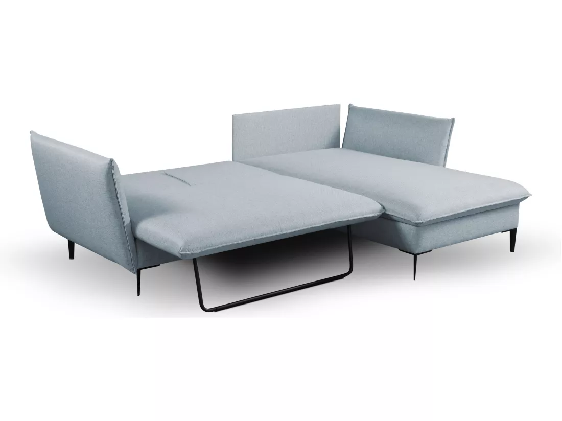 Canapé d'angle convertible en tissu gris bleuté LAZARE - Angle droit
