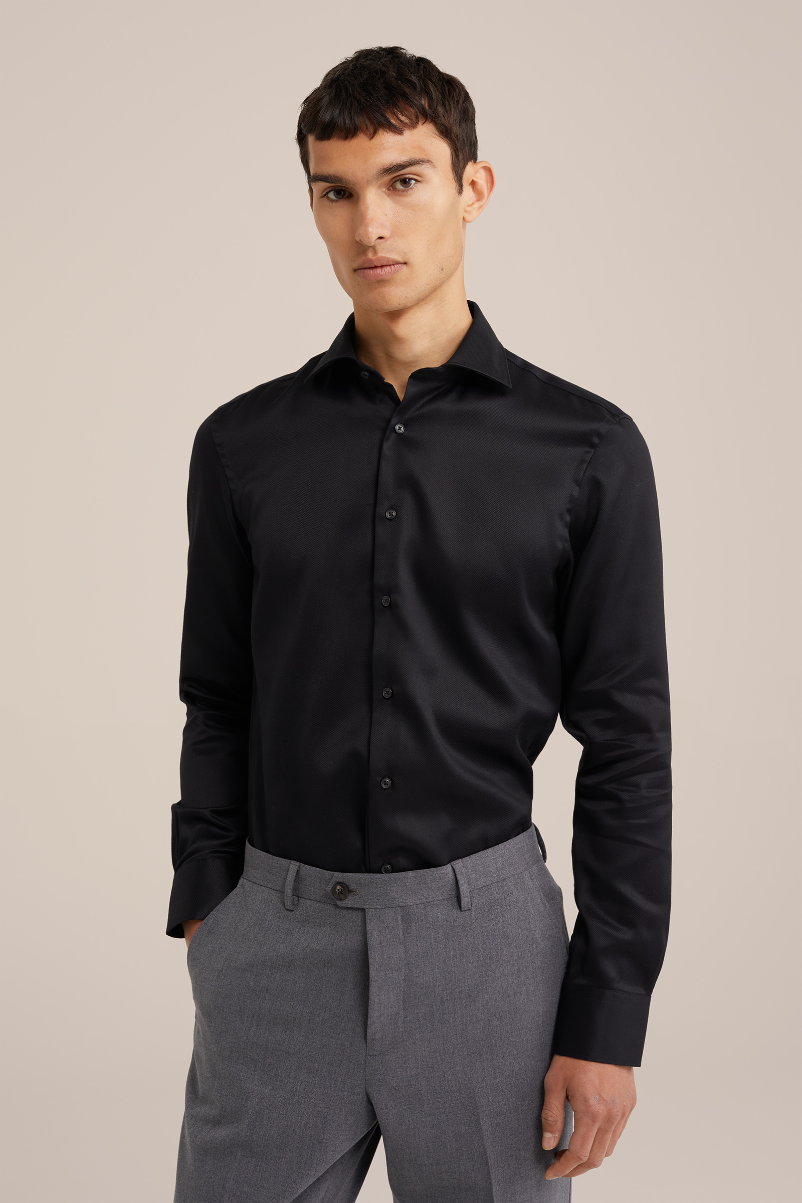 slim fit overhemd met structuur WE Fashion Zwart