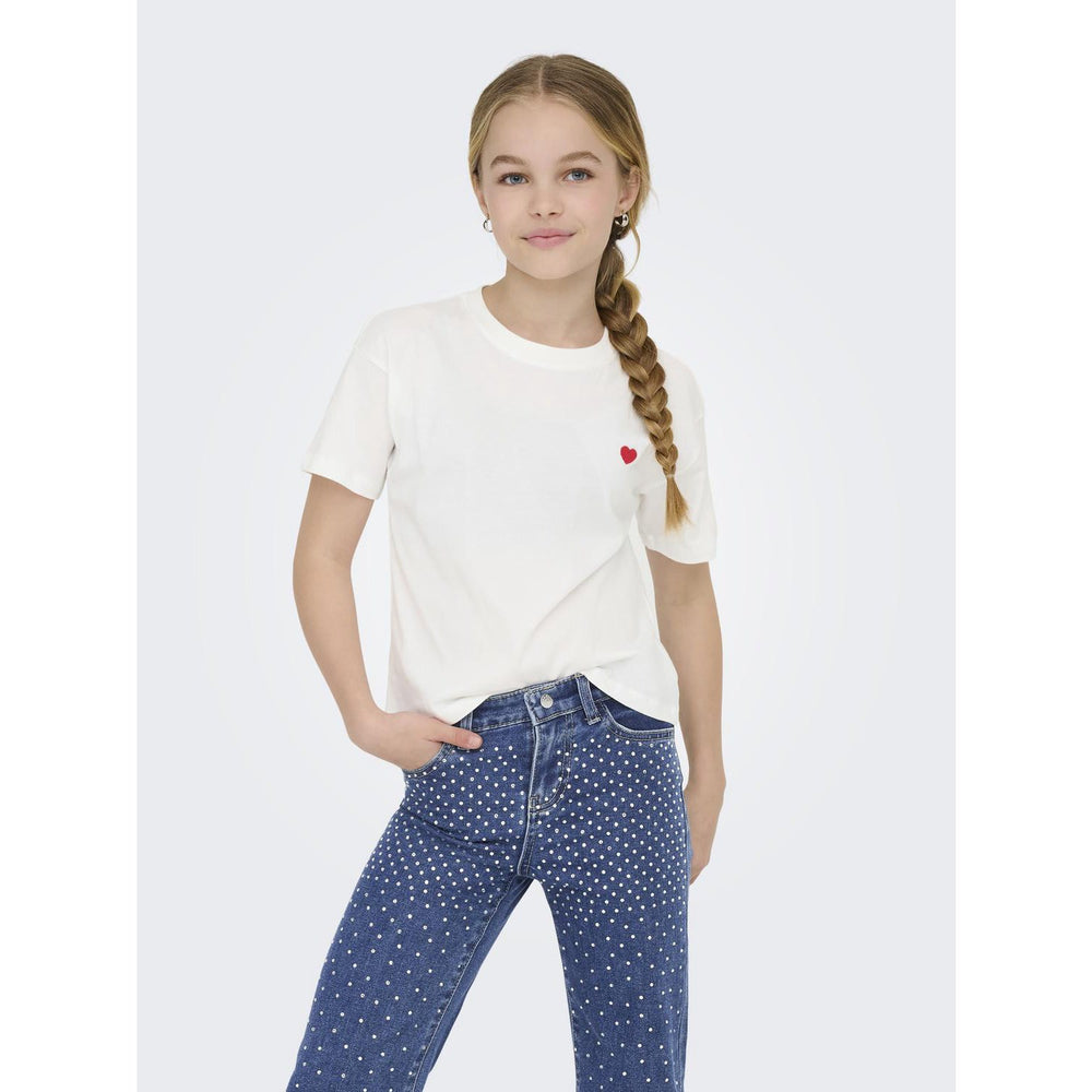 Køb kids ONLY Cloud Dancer Heart Emb./Equestian Red Kogmaiken Life Cropheart Ss Top Jrs Noos