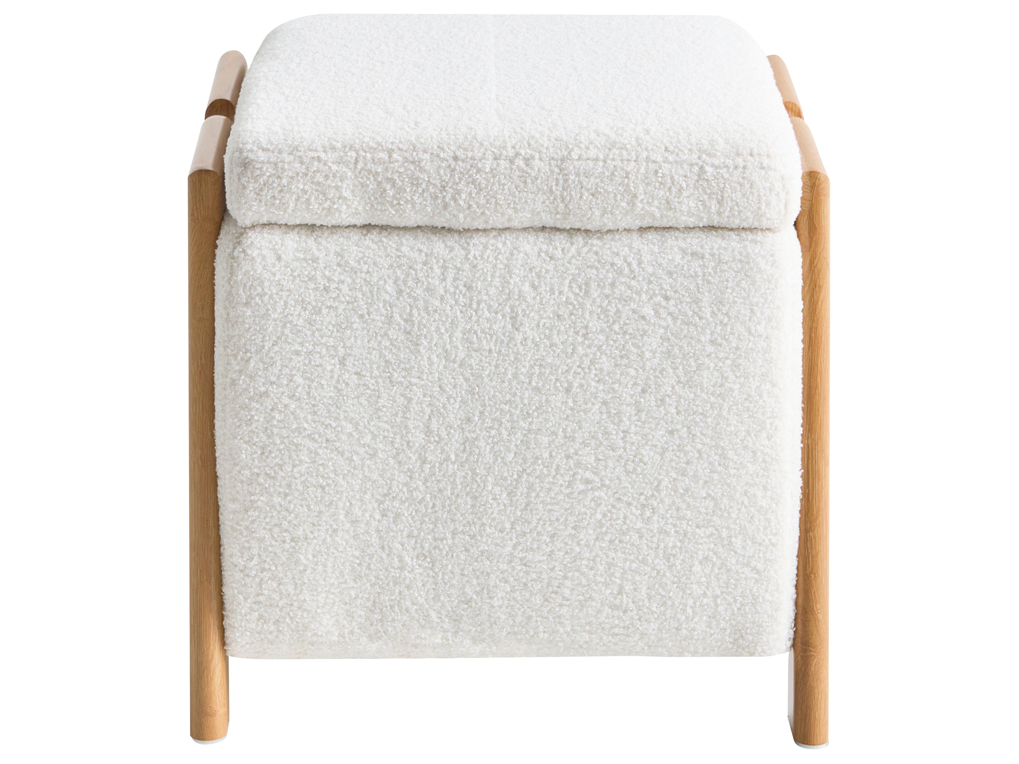 Poef met opbergruimte EDLAND Bouclé 45 cm 43 cm Wit