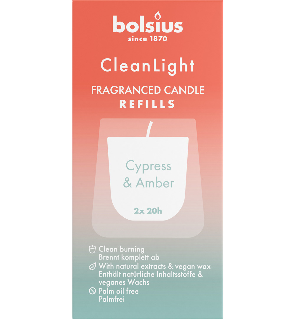 Bolsius Clean Light Navulling Cypress / Amber (1 stuk)