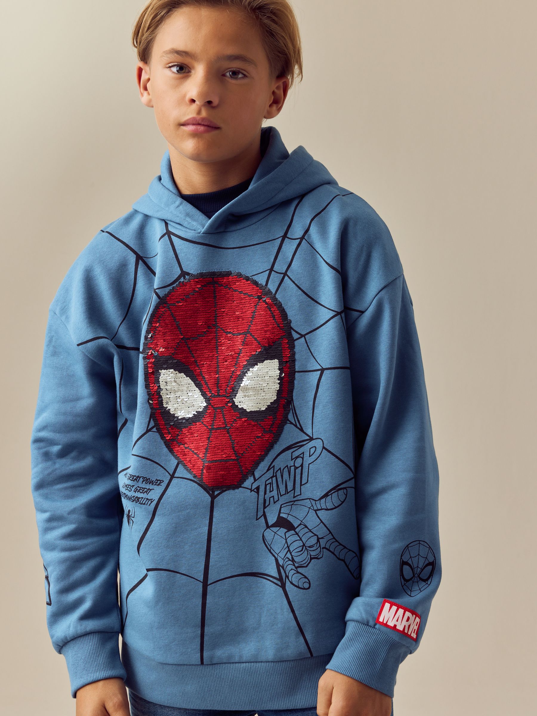 Normaal blauw - Spiderman Flip Sequin Hoodie (3-16yrs)
