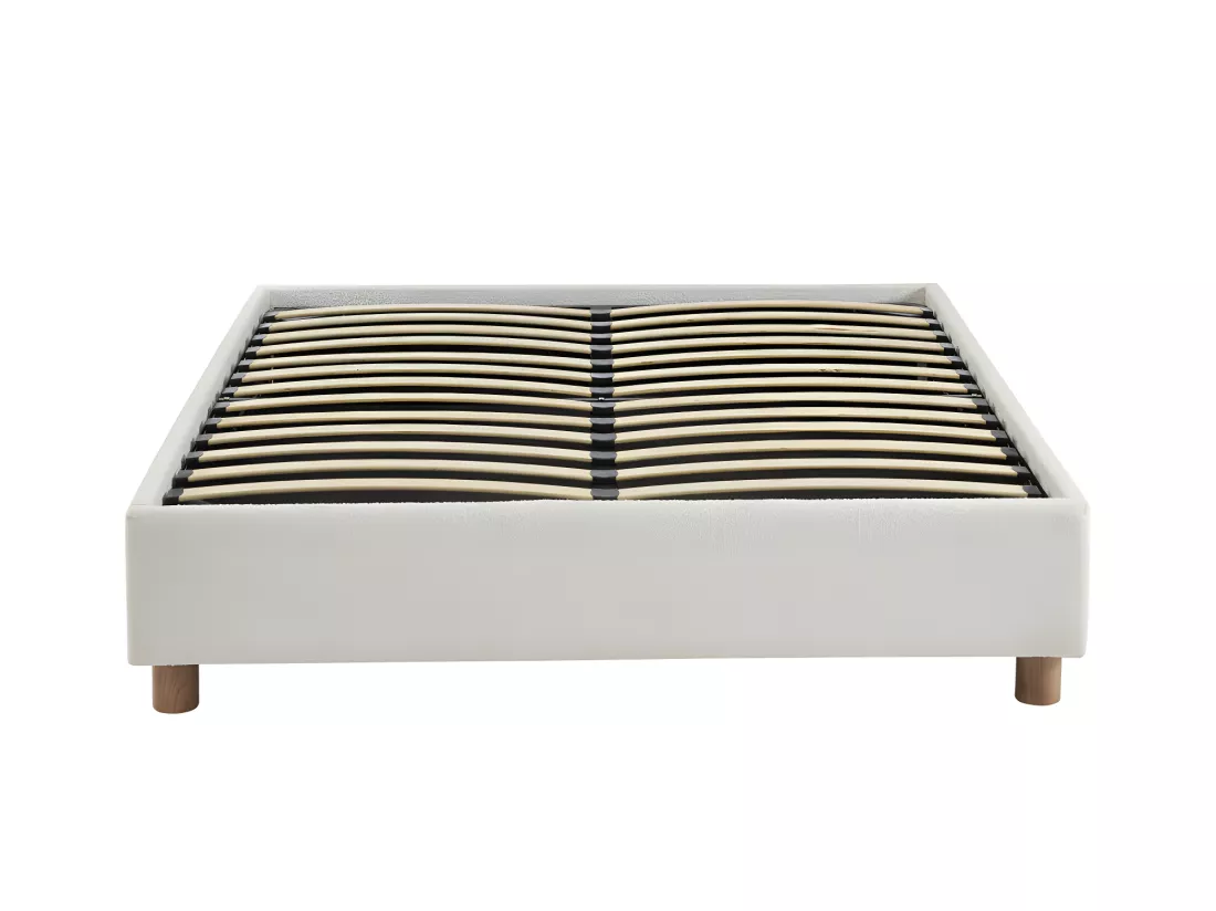 Millo - Lit coffre en tissu bouclette 140x190cm - Ecru