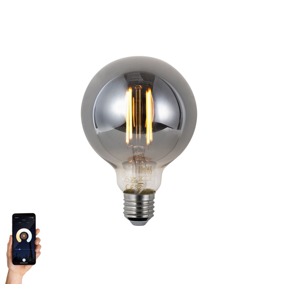 Smart E27 dimbare LED lamp G95 smoke 4.9W 150 lm 1800K