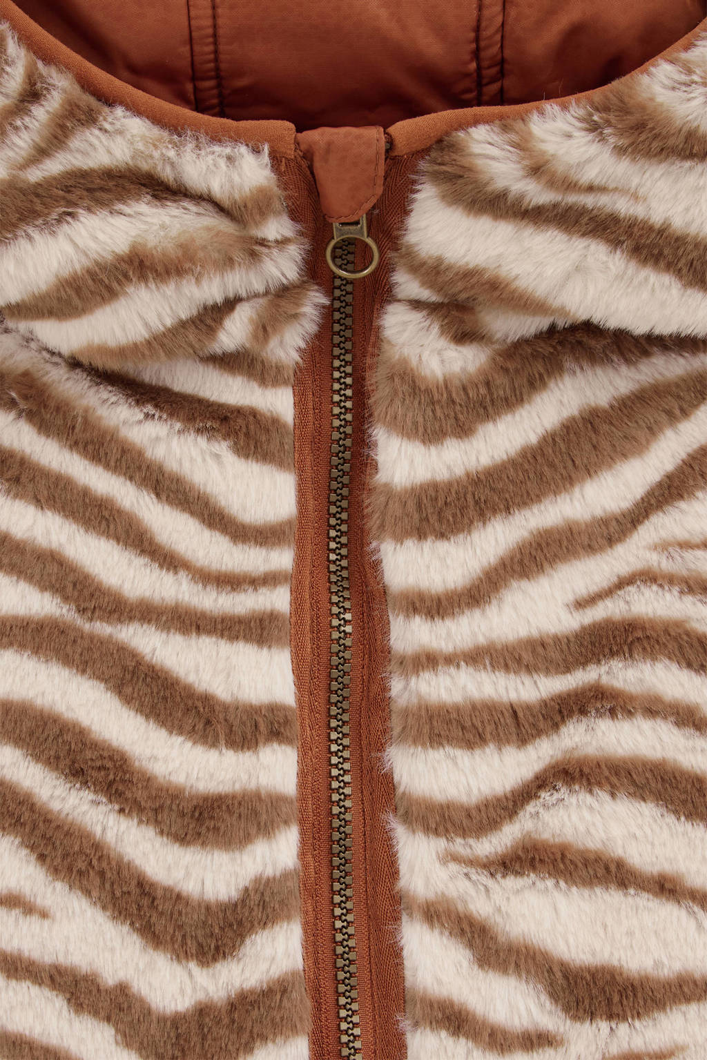 WE Fashion gewatteerde winterjas met dierenprint bruin/ecru