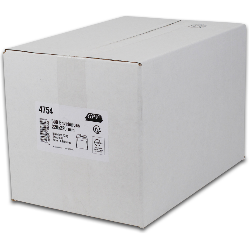 Boîte de 500 enveloppes carrées blanches 220x220 120 g/m² bande de protection