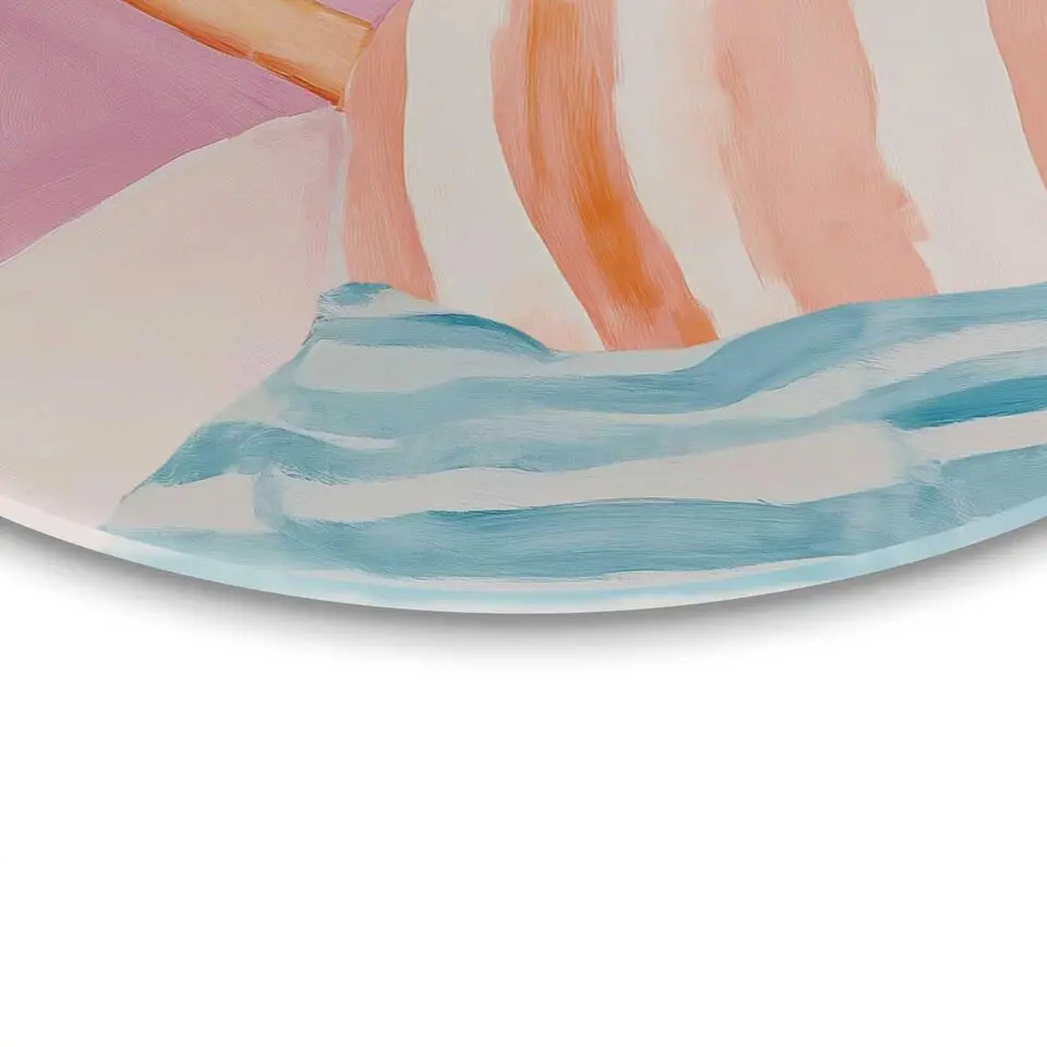 Glasschilderij Koffie in bed - Ø 70cm - Roze