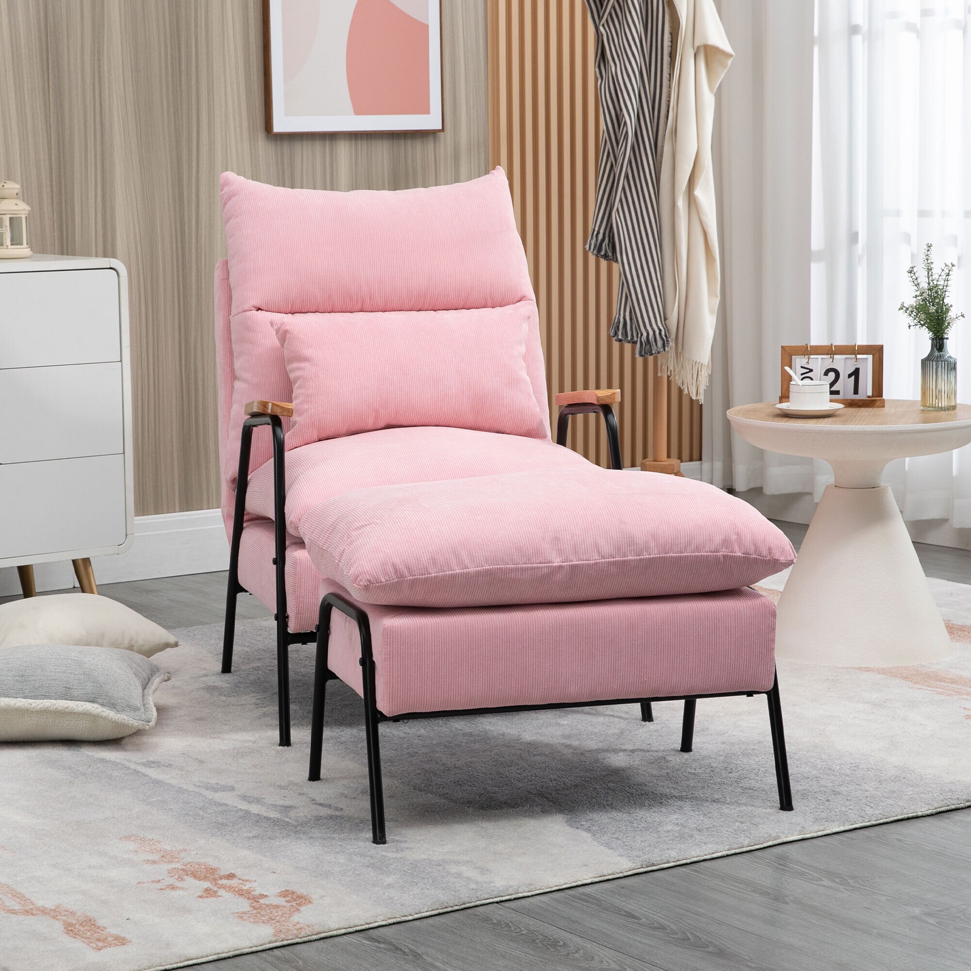 HOMCOM Polstersessel mit Kissen und Fußhocker 68L x 91,5B x 88H cm