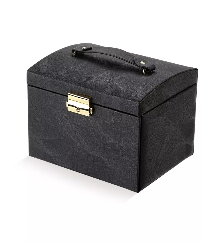 (175x135x130mm) Leder Schmuckschatulle mit Spiegel Aufbewahrungsbox Organizer für Ringe / Ohrringe / Armbänder - Schwarz
