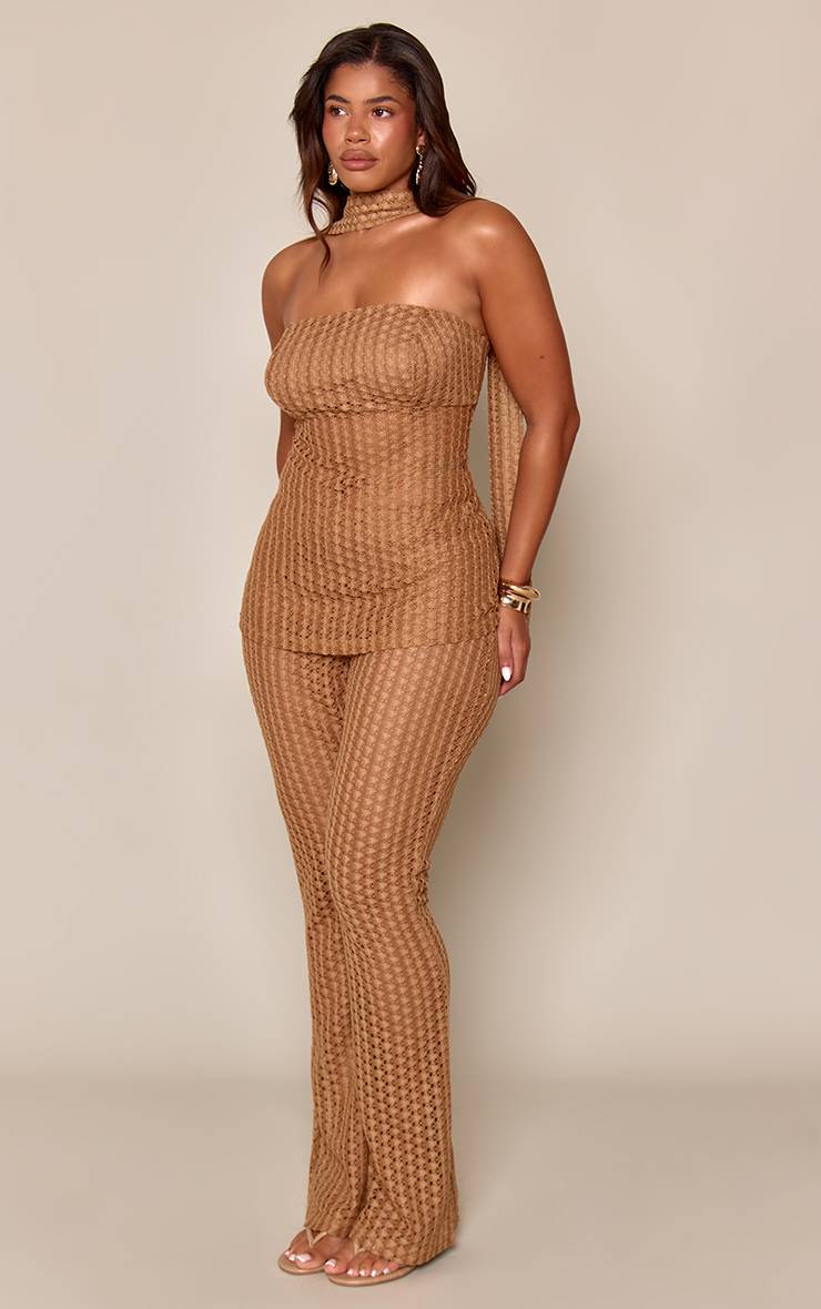 Marron Pantalon Droit Texturé À Jambes Droites Ensemble Coordonné Shape