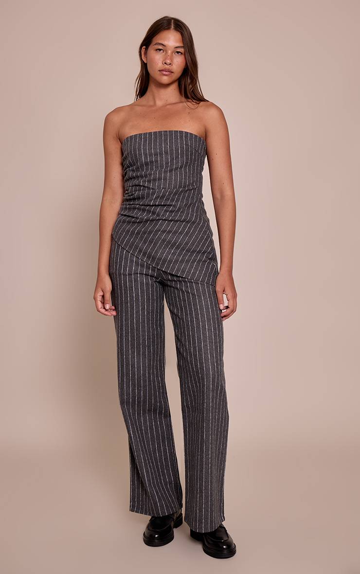 Charcoal Grey Top Bandeau Ajusté En Tissu Tissé