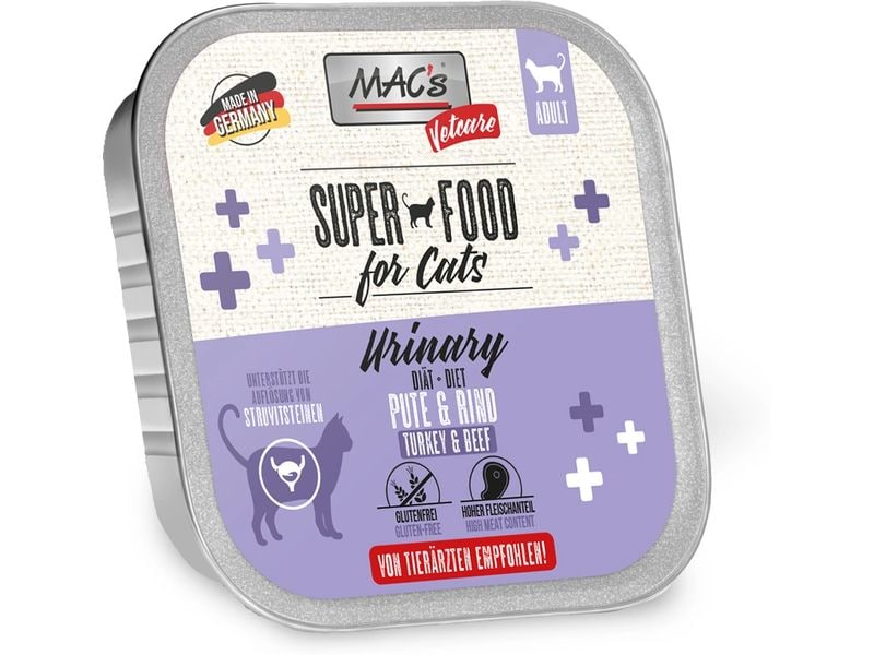 MAC's Nassfutter Vetcare Urinary Pute und Rind 100 g Diät-Alleinfuttermittel zur Unterstützung bei Struvitsteinen