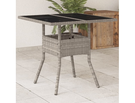 VIDAXL - Table de jardin avec dessus en verre gris clair résine tress...