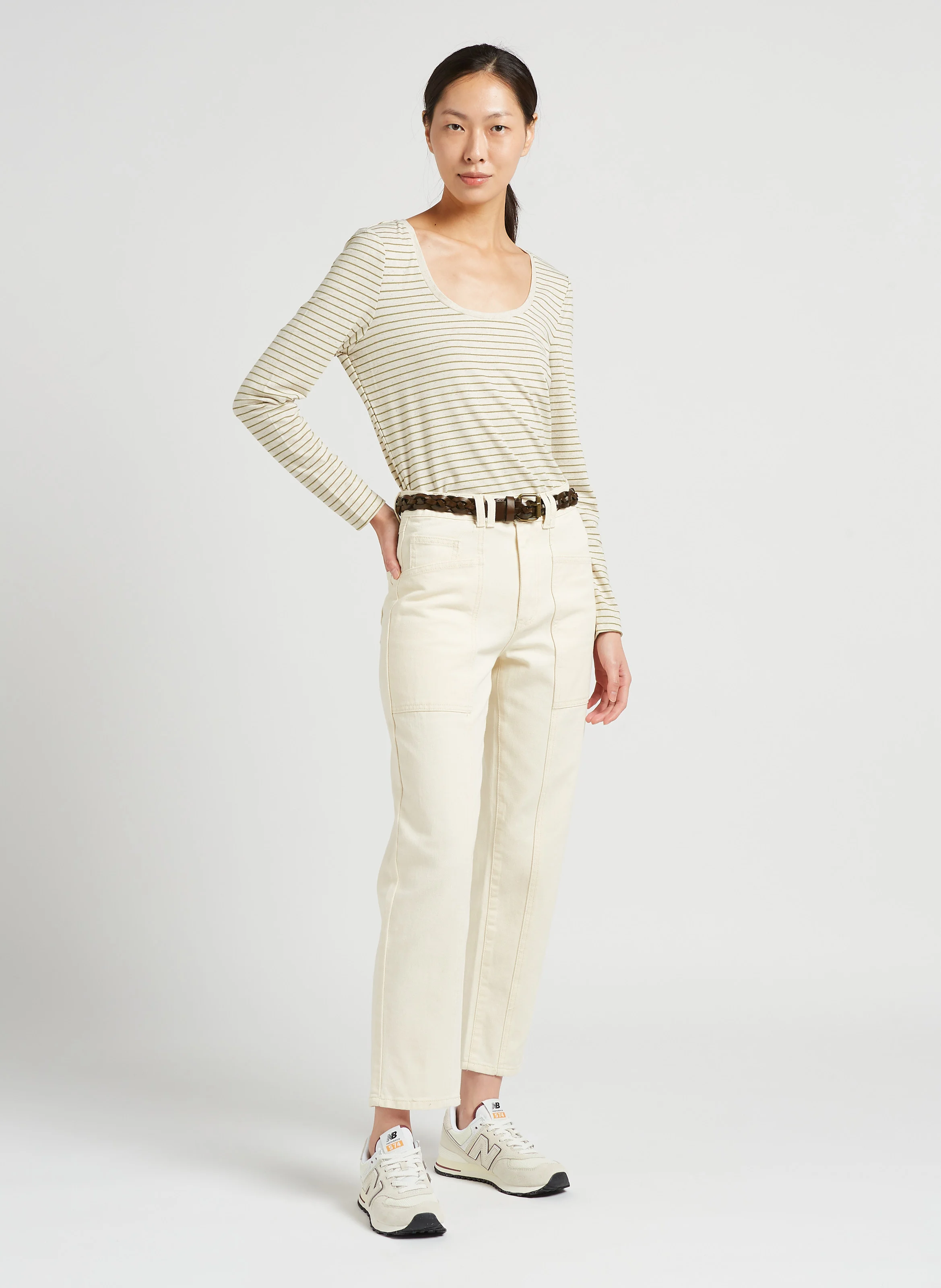 Jean droit en coton| Beige