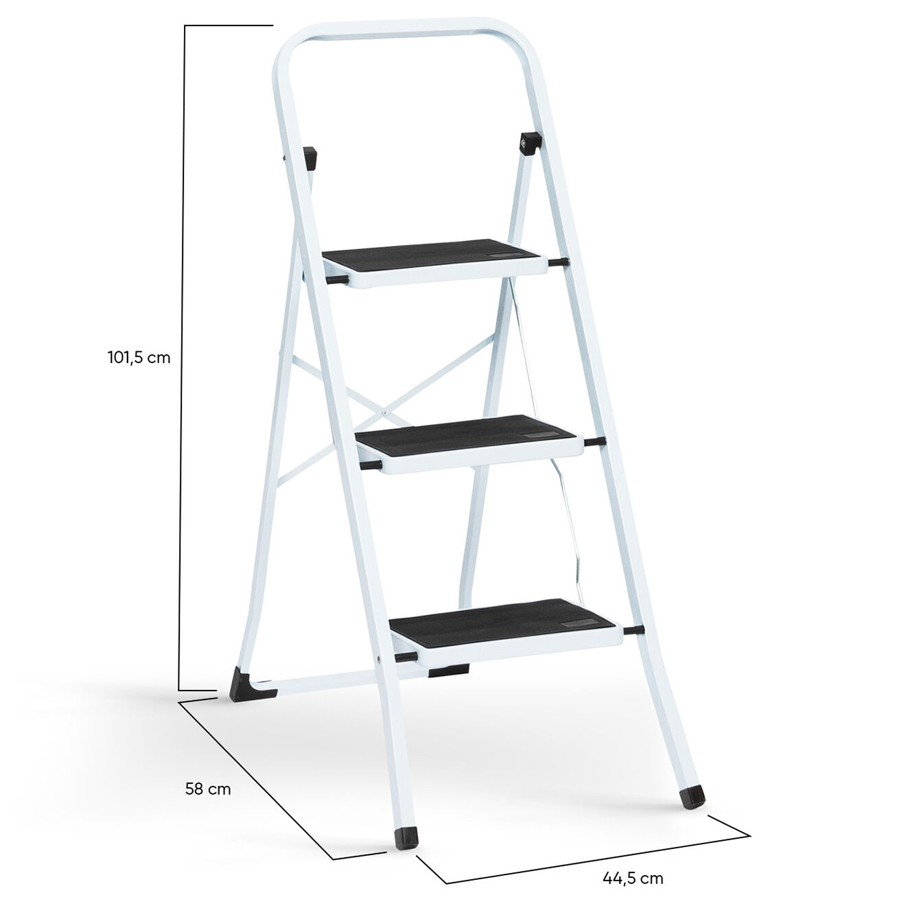 Pratik Garden Marche pieds pliable 3 marches antidérapantes avec garde corps blanc/noir - 44.5x68.5x101.5 cm