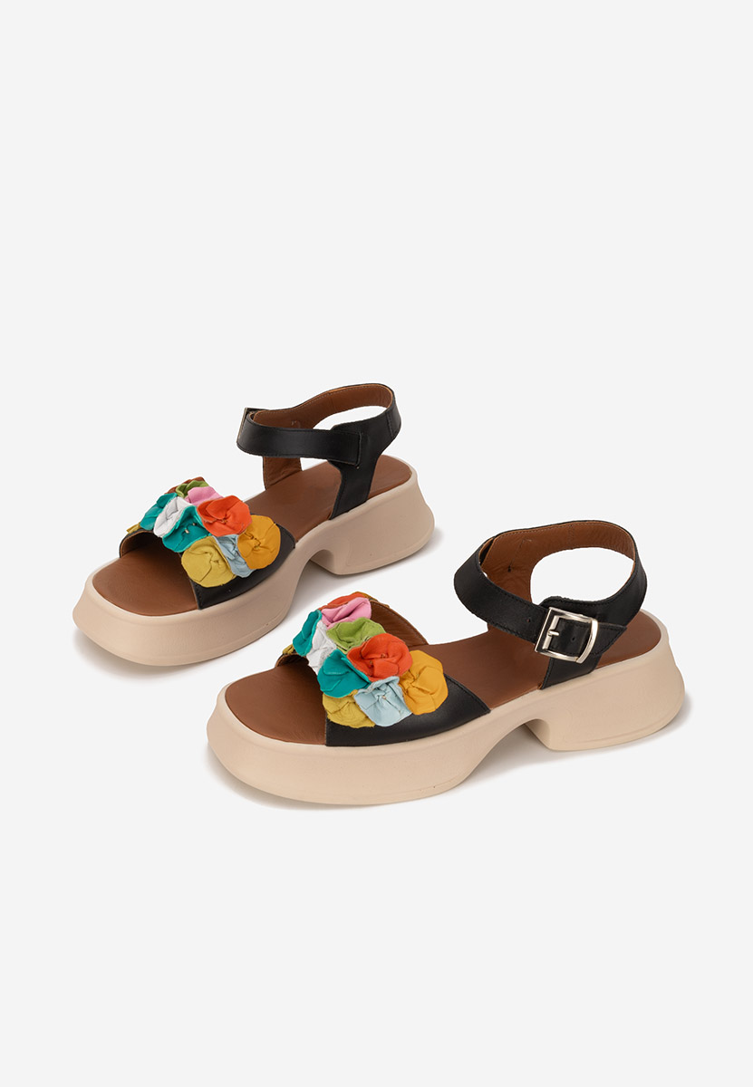 Sandales en cuir naturel noires Masaka