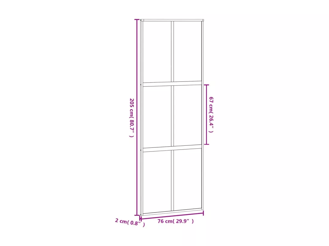 Porte coulissante noir 76x205 cm verre trempé aluminium