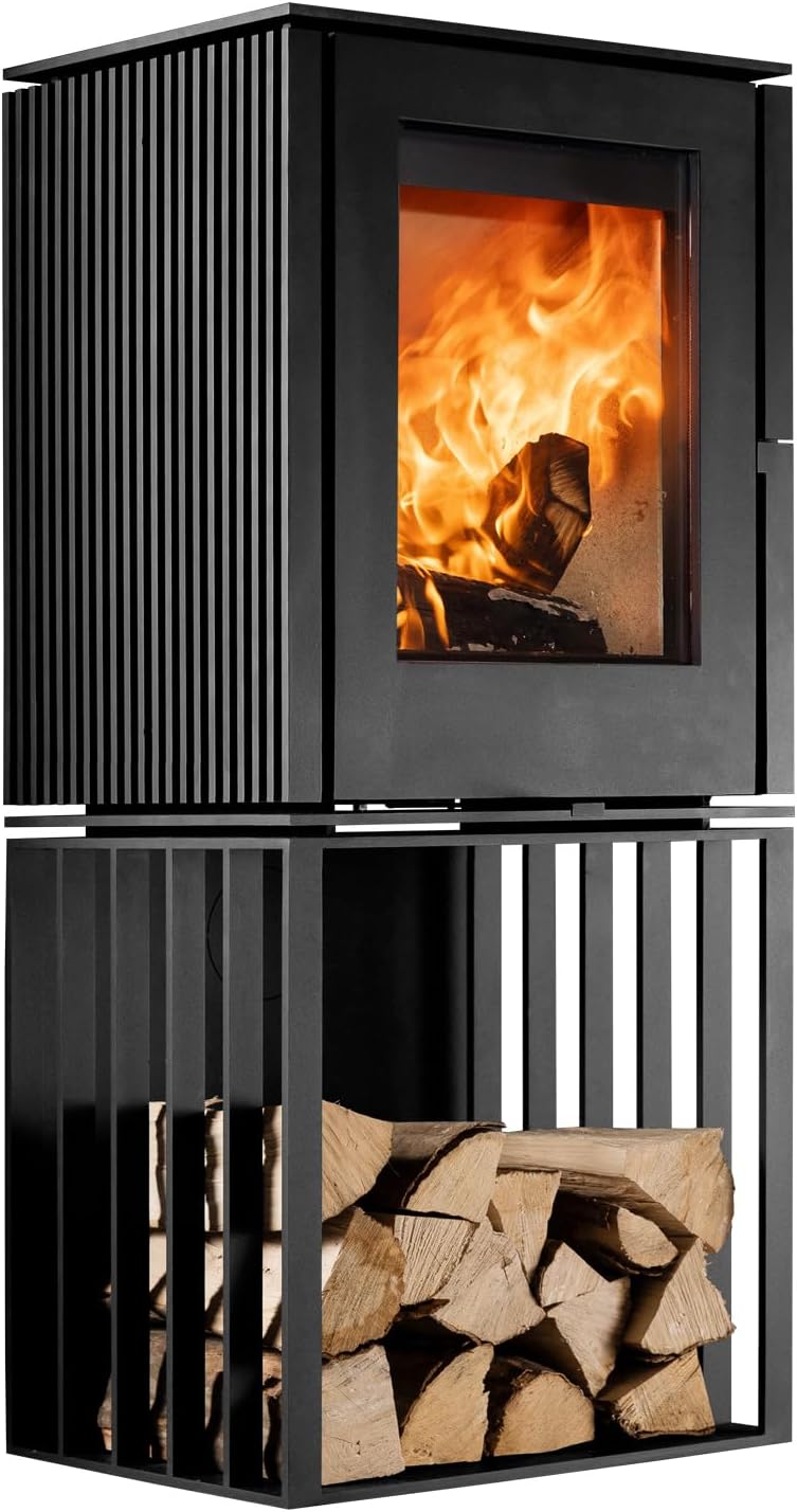 Cuby Steel Kaminofen Schwarz, Stahlsockel, Modell:Cuby Grid