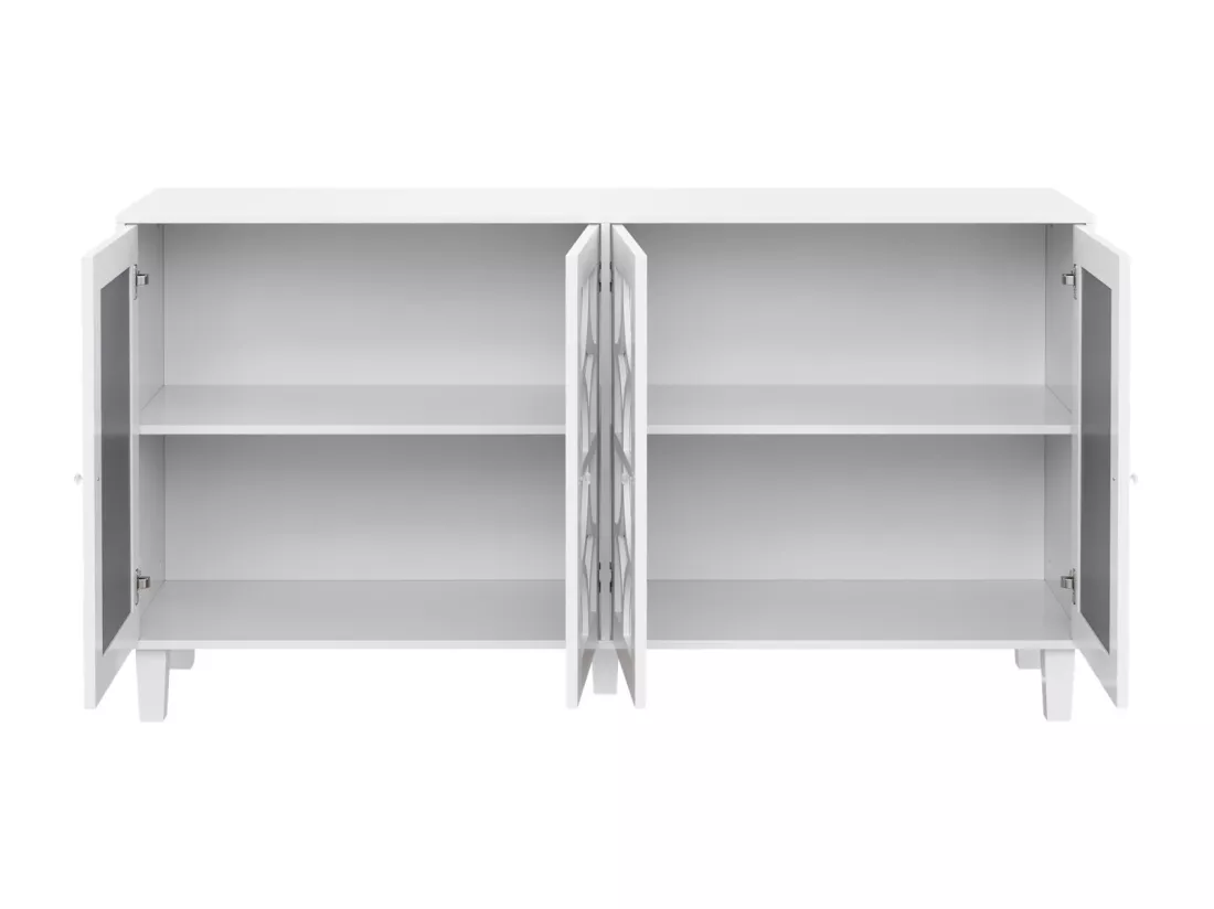 Buffet 160x40x85cm - avec 4 portes, poignées en cristal froid, stratifié mobile - pour salon et salle à manger - Blanc