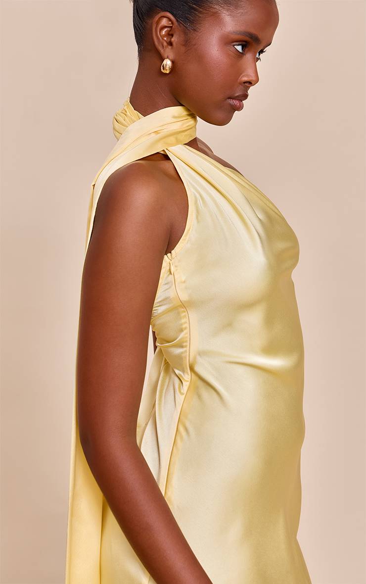 Citron Robe Droite À Détail Foulard En Satin