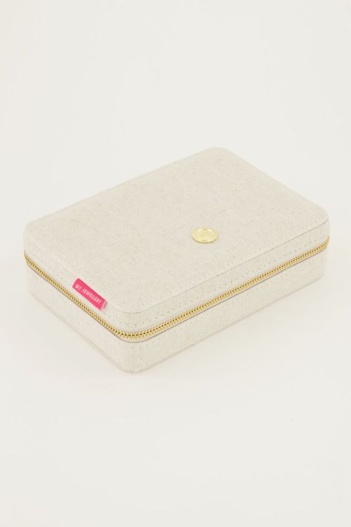 Beige linnen look sieraden etui groot