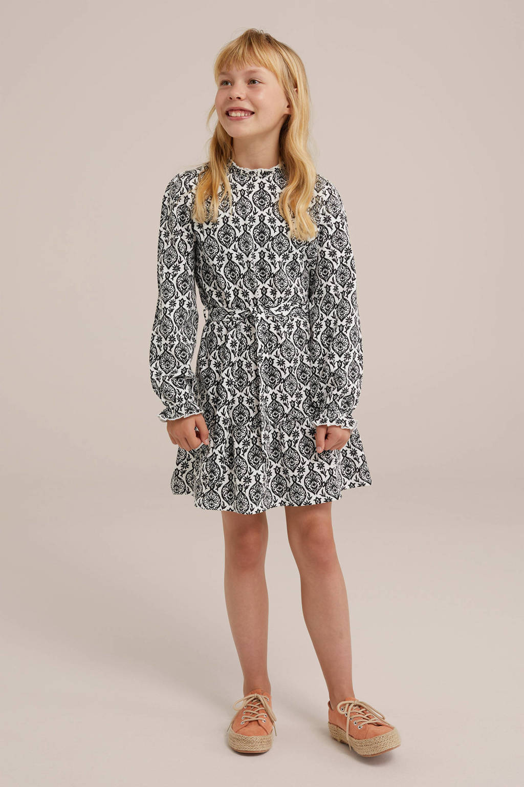 WE Fashion jurk met all over print blanc