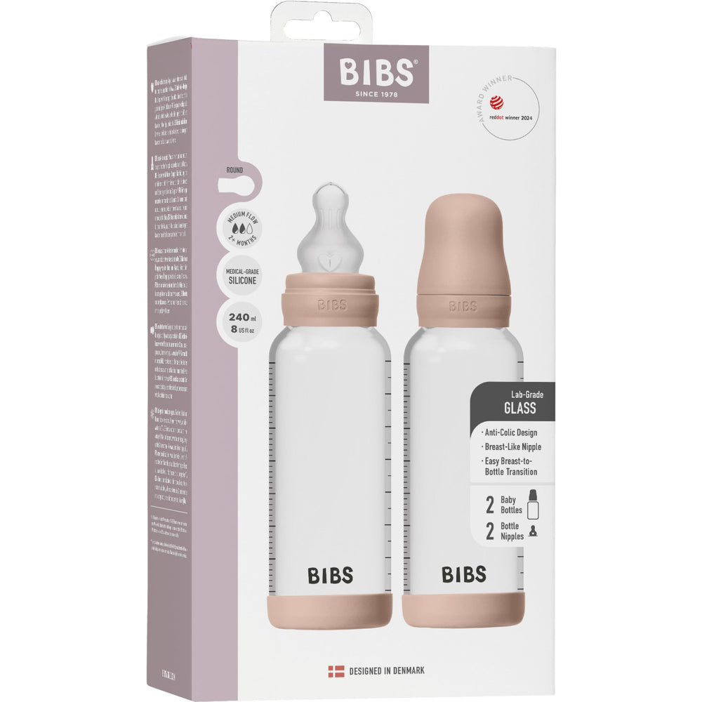 Køb Bibs Blush Glass Baby Flaske Round Silikone 2-Pak 240 Ml Medium Flow