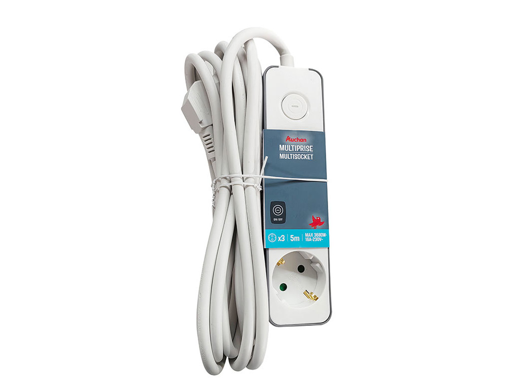 BLOCO MULTITOMADA AUCHAN 3ENTRADAS COM INTERRUPTOR 5M