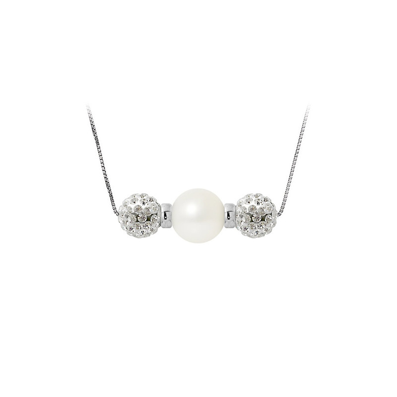 Collier Perle de culture Blanche, cristal et Argent 925