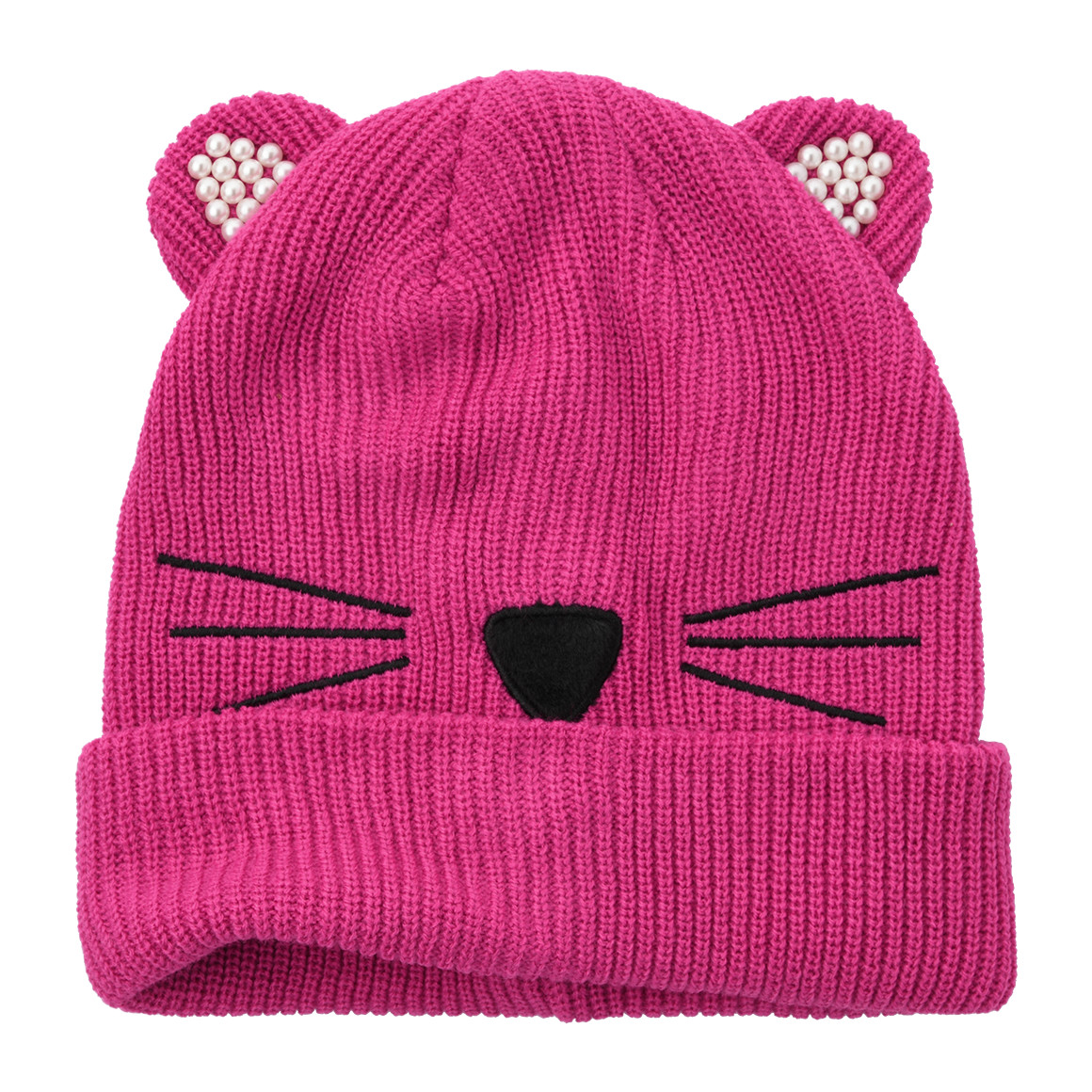 Yigga Mädchen Strickmütze im Katzen-Design pink