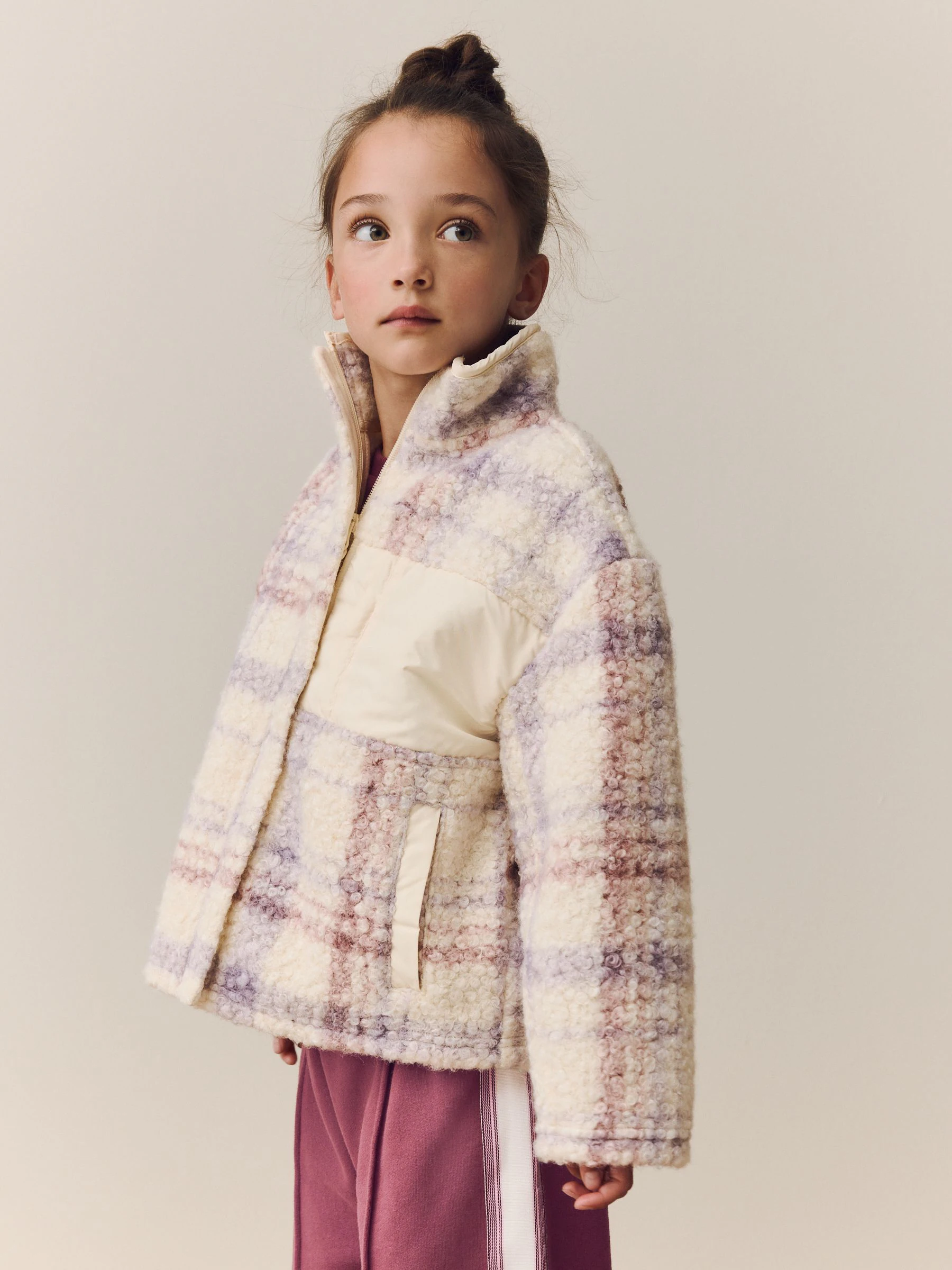 Lilac/Ecru Check - Zip Up Borg Fleece Jacket (3-16yrs)