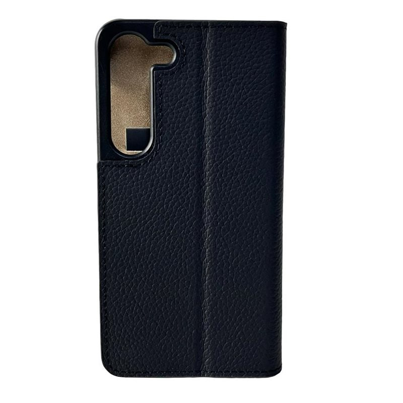 Samsung Galaxy S23 5G Echtleder Book Case Tasche Flip Cover Hand Made (MARCS23-M01) - Schwarz