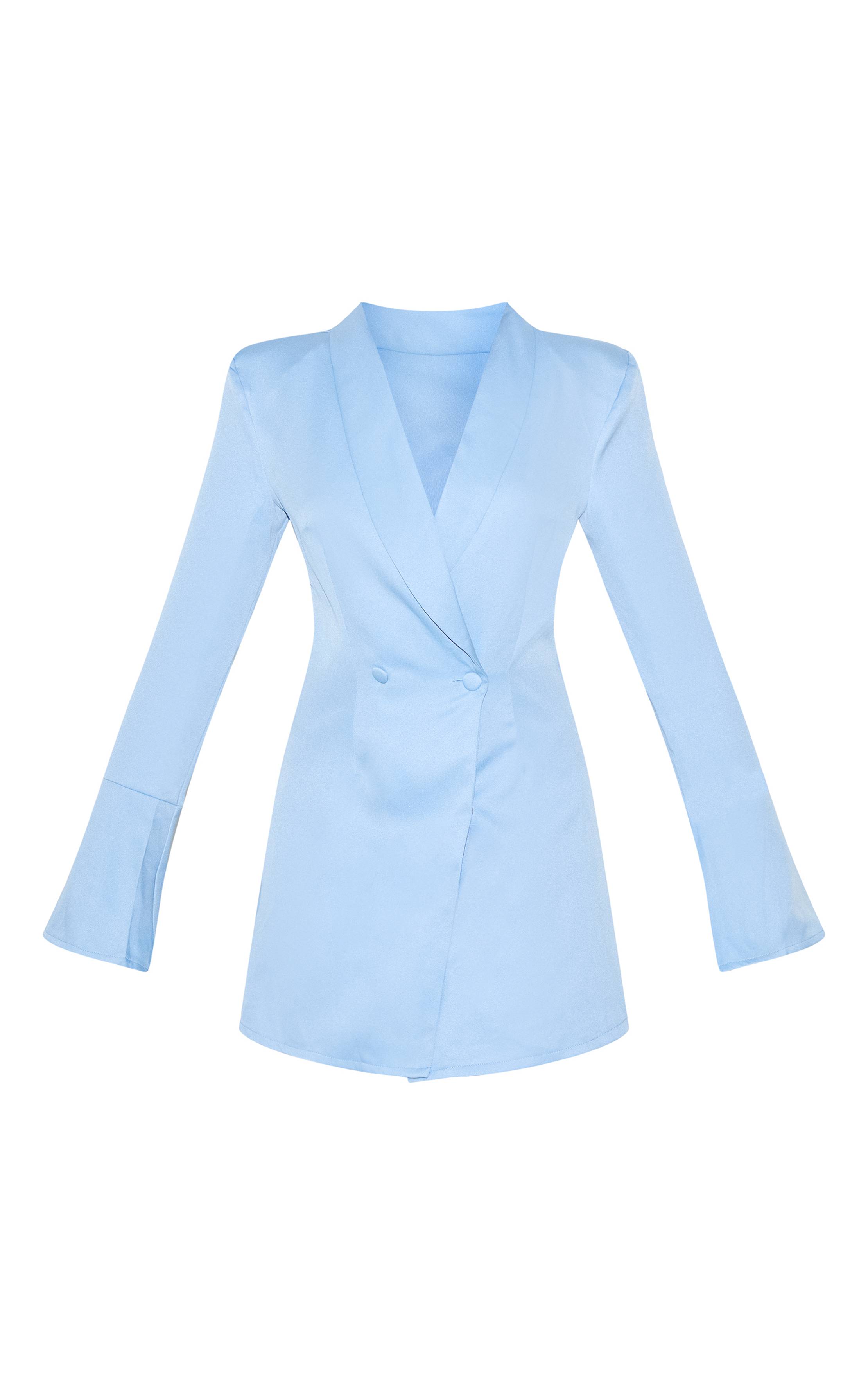 Bleu Clair Robe Blazer À Double Boutonnage Et Manches Évasées