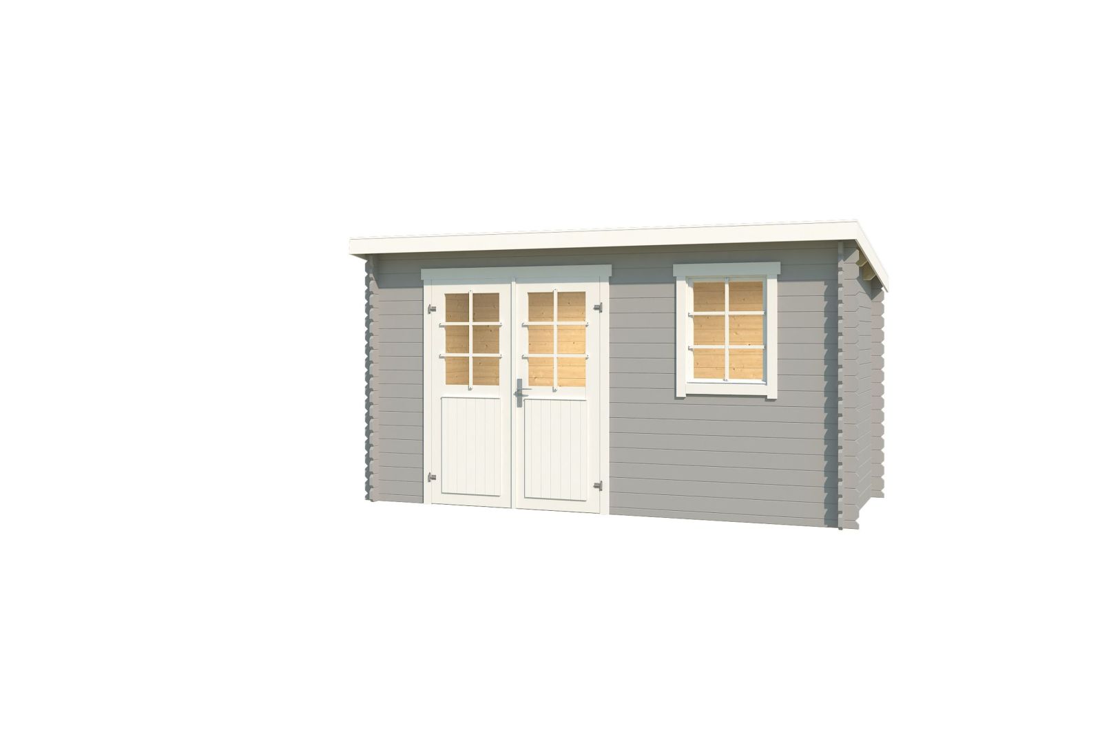Blockbohlenhaus AMIRA 175 - lichtgrau - Fichte massiv - 380x175 cm