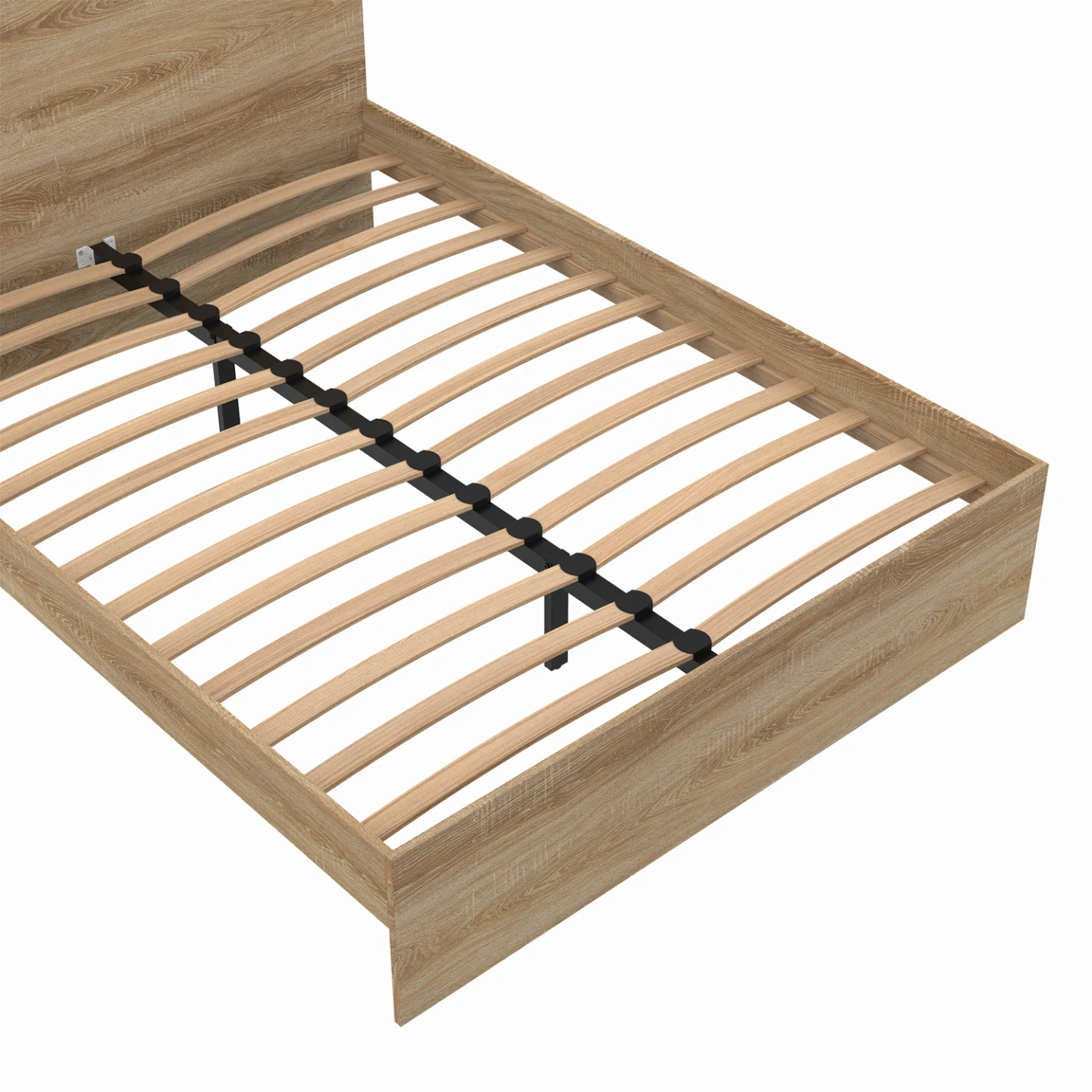 Lit double OMAHA avec tête de lit et sommier 140 x 190 cm façon hêtre