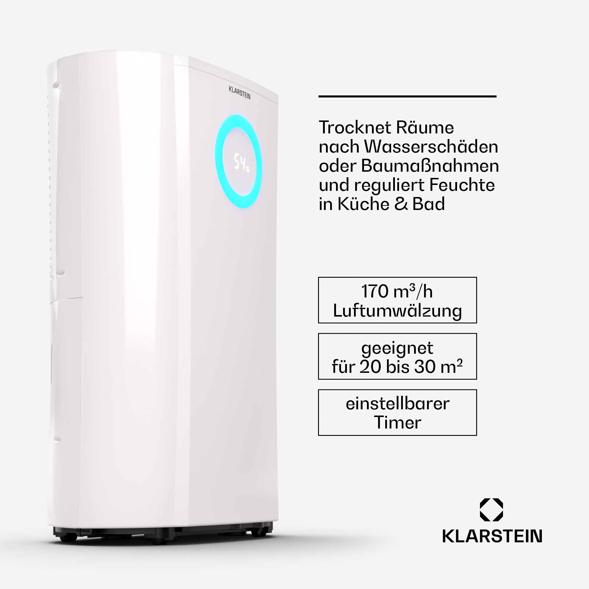 DryFy Pro Connect 20 Luftentfeuchter WiFi Kompression 20l/d 20-30m² Weiß