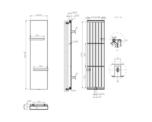 Rotheigner designradiator Style 1804x452 mm wit mat zand
